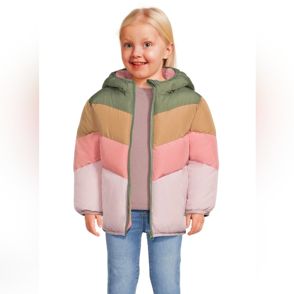 Swiss Tech Multicolor Kids Puffer Jacket With Pink Plush Lining